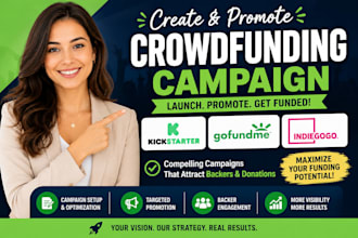 create and promote crowdfunding campaign, kickstarter, gofundme, indiegogo