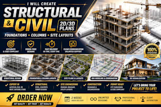create structural and civil 2d, 3d plans, foundations, columns, site layout