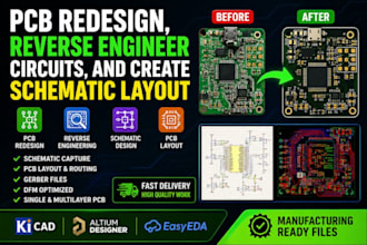 do pcb design, circuit redesign, schematic in kical, pcb layout, altium easyeda
