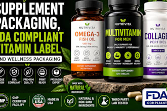 design supplement packaging, fda compliant vitamin label and wellness packaging