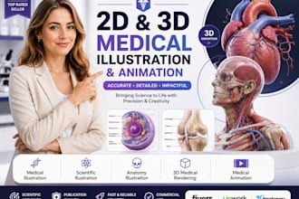 draw 2d 3d medical biology scientific illustration, 3d medical animation anatomy