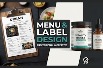 minimalist restaurant menu, product label templates and packaging labels