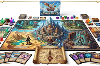 do custom board game design, card game art, tabletop UI, and box packaging