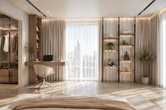 plan residential interior,master bedroom,luxury bathroom,apartment closet render