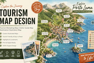 design tourism marketing map, visitor guide map, destination illustration map