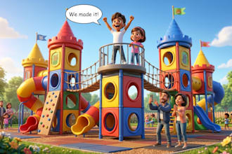 create 3d pixar style character and story illustrations