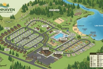design custom vector maps for campgrounds, rv parks, resorts, and tourism