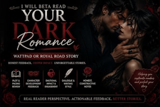 beta read your dark romance wattpad or royal road story and provided detailed