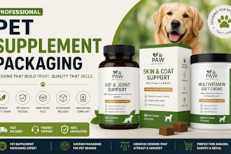 pet supplement packaging, amazon fba, bottle label, 3d mockup