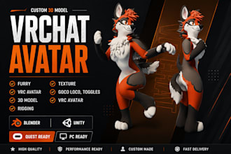 furry avatar, vrchat avatar, vrc avatar, 3d model, nsfw avatar, rigging, texture