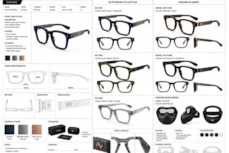 design professional eyewear,sunglasses tech packs with 3d views for manufacturer