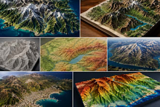 model realistic 3d terrain maps, topographic landscape and relief models