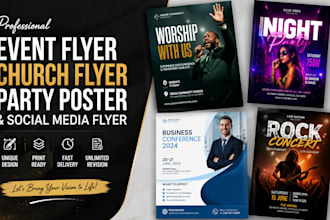 design event flyer, church flyer, party poster and social media flyer