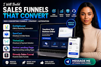 design gohighlevel, samcart,thrivecart,kartra landing page,simvoly sales funnels