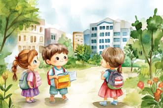 watercolor children book illustrations and children book