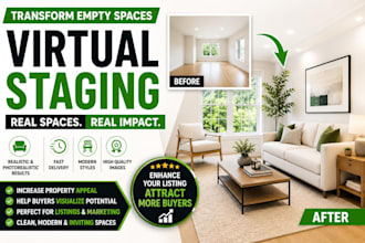 realistic virtual staging property with photoralistic furniture for real estate