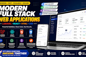 develop modern full stack web applications using laravel, react, HTML, and CSS