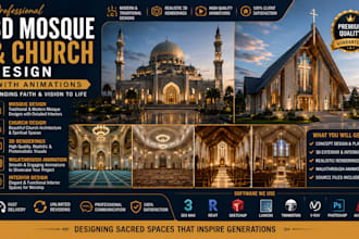 design realistic church, cathedral and mosque rendering