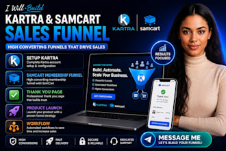 setup kartra, samcart membership funnel, thank you page, product launch,workflow