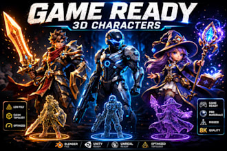 create game ready 3d character,low poly model,sprite sheet,game asset,indie game
