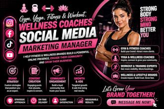 gym yoga, fitness and workout, wellness coaches social media marketing manager