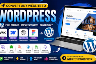 convert wix webflow, squarespace, figma website to wordpress redesign wordpress