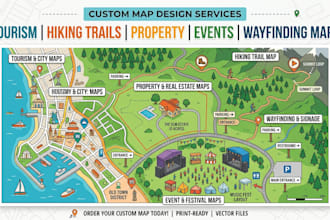 design tourism map, hiking trail, property, event maps and wayfinding maps