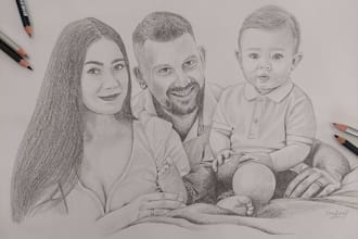 create realistic graphite portrait drawing from your photo, custom artwork