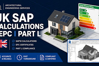 provide UK sap calculations sap report, epc, part l compliance daylight analysis