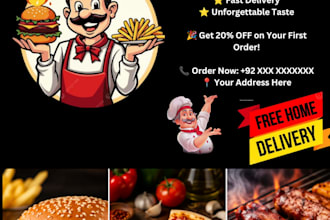 design professional restaurant pizza, burger , BBQ