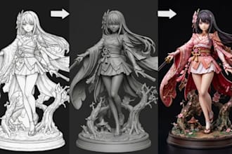 convert  2d to 3d anime character picture to 3d figurine stl file for printing