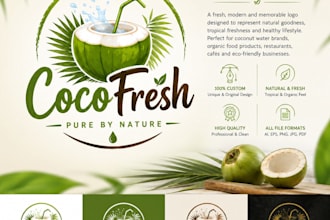 create a custom coconut logo for restaurants, cafés