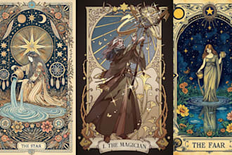 design tarot cards, oracle, zodiac, playing card, mtg, trading card with box