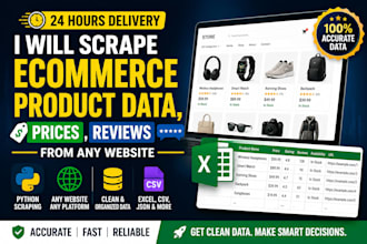 scrape ecommerce product data, prices and reviews in 24hrs