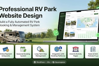 design an rv park website, campground, rv resort booking website