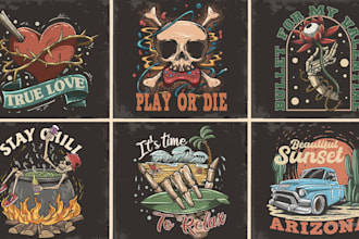 make vintage summer skull dark art logo and t shirt design