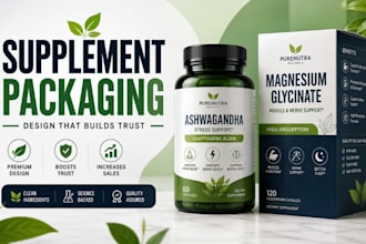 supplement label design, vitamin bottle and fda nutrition packaging