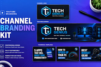 design a youtube channel branding kit with logo, thumbnail and banner