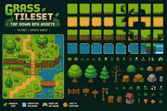 pixel tileset 2d sprite sheet top down tile rpg map tile map enivironment asset