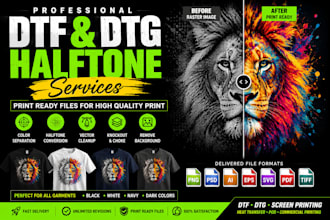 prepare print ready halftone, color separation for dtf dtg screen printing