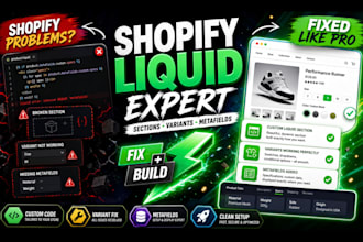 create or fix custom shopify liquid sections, variants and metafields