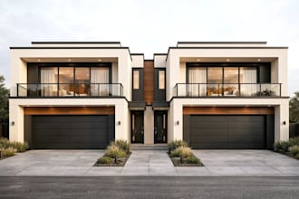 transform house concrete to 3d contemporary duplex,garage facade,glaze panel,cgi