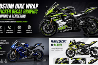 customize mockup bike wrap sticker decal graphic printing rendering for preview