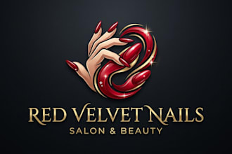 design a glamorous red nails logo for nail salon, beauty brand and cosmetics