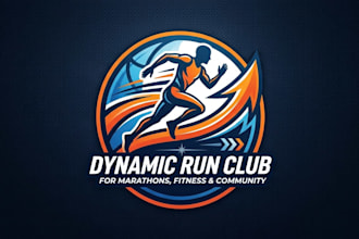 design a dynamic running club logo for sports team, marathon and fitness