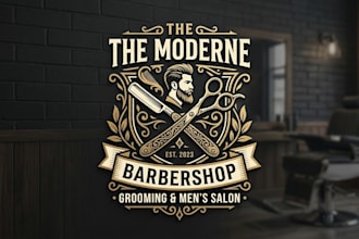 design a stylish barber shop logo for barbers, grooming and mens salon brands
