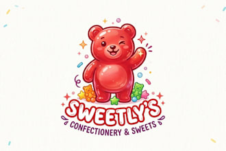 design a cute gummy bear logo for candy brand, confectionery and sweet business