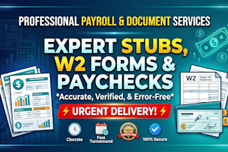 prepare stubs, payroll reports, form w2, w3 and form 1099