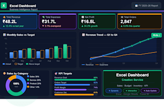 create a professional excel dashboard for sales, budget, inventory or KPI track