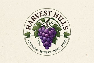 design a fresh grapes logo for winery, vineyard, juice and food brand